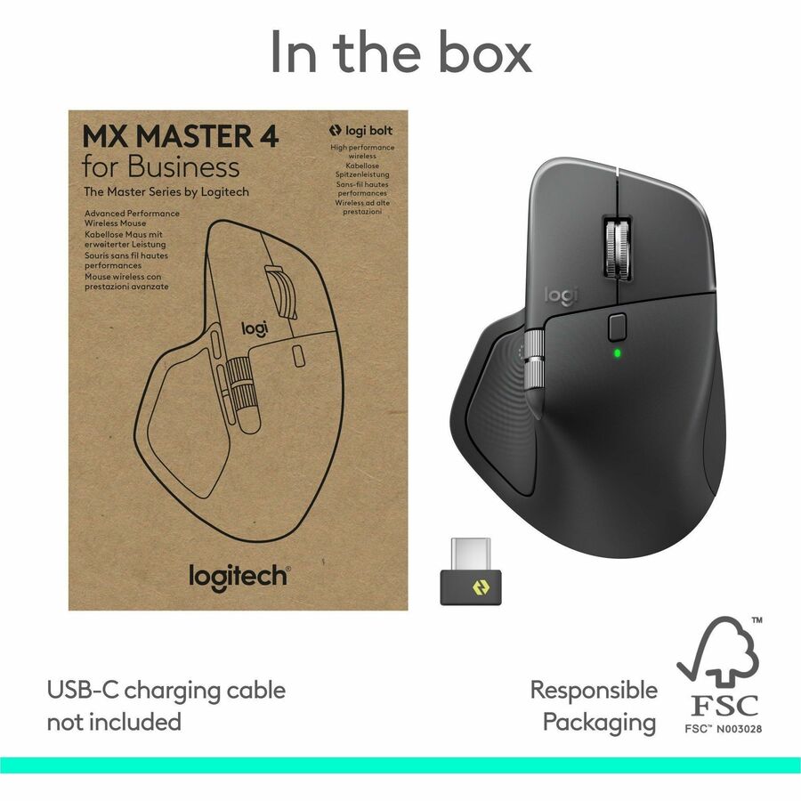 Logitech MX Master 4 for Business, Wireless Mouse with Quiet Clicks, 8K DPI, MagSpeed Scrolling, Logi Bolt Receiver, Graphite