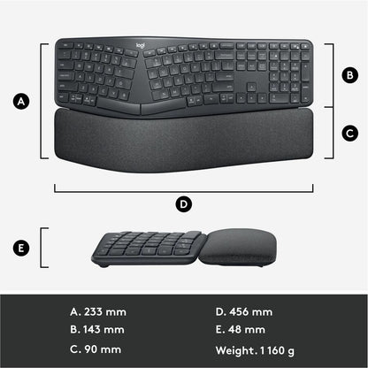 Logitech ERGO K860 Split Ergonomic Keyboard, Wireless Connectivity, Graphite