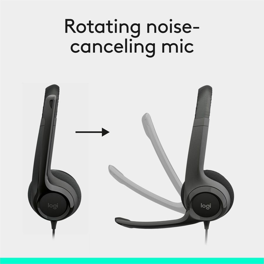 Logitech H390 Wired Headset for PC/Laptop, Stereo Headphones with Noise Cancelling Microphone, USB-A, In-Line Controls, Works with Chromebook