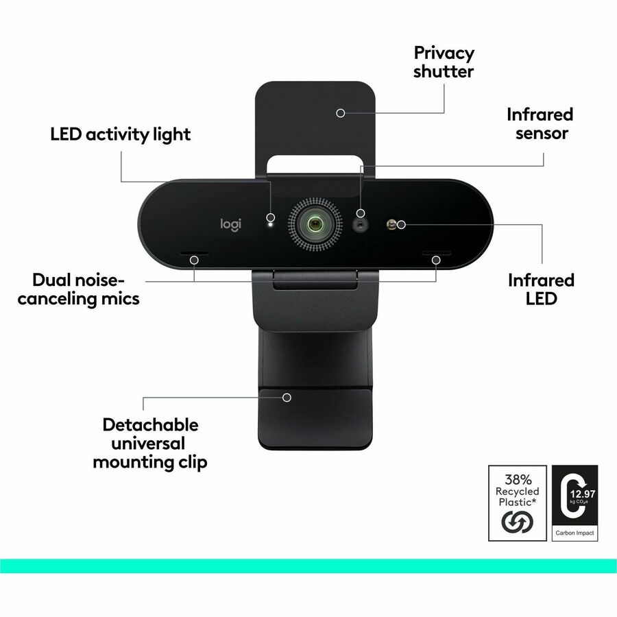Logitech Brio 4K Webcam for Business, biometrics login with Windows Hello, Works with Microsoft Teams, Zoom, Google Meet, PC/Mac