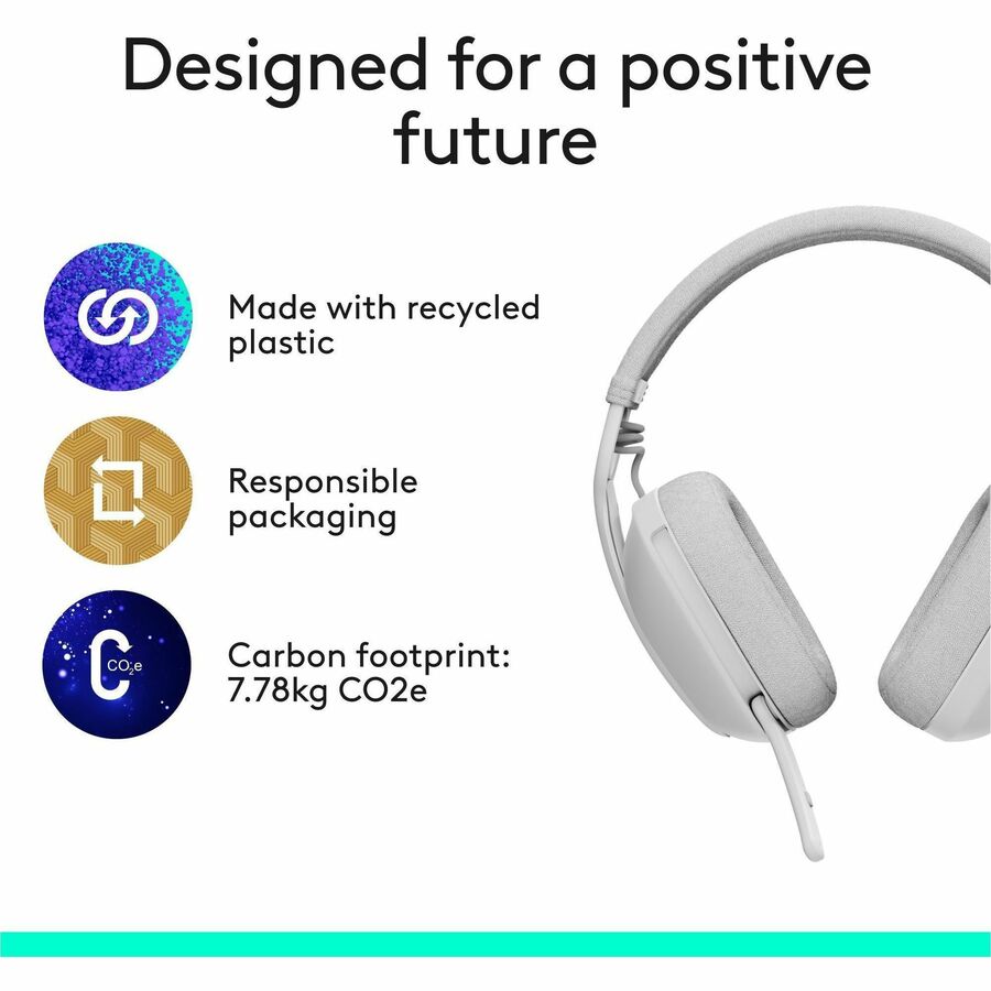 Logitech Zone Vibe 100 Wireless Over Ear Headphones, Noise Canceling Microphone, Advanced Multipoint Bluetooth Headset, Off-white