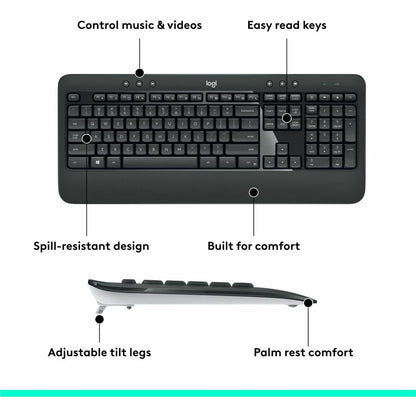 Logitech MK540 Advanced Wireless Keyboard and Mouse Combo for Windows, 2.4 GHz Unifying USB-Receiver