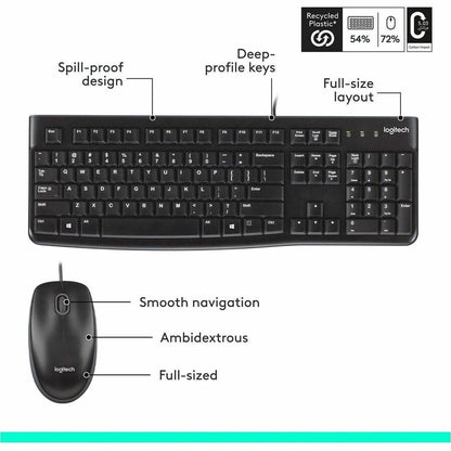 Logitech MK120 Wired Keyboard and Mouse Combo for Windows, Optical Wired Mouse, Full-Size Keyboard, USB Plug-and-Play