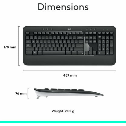 Logitech MK540 Advanced Wireless Keyboard and Mouse Combo for Windows, 2.4 GHz Unifying USB-Receiver