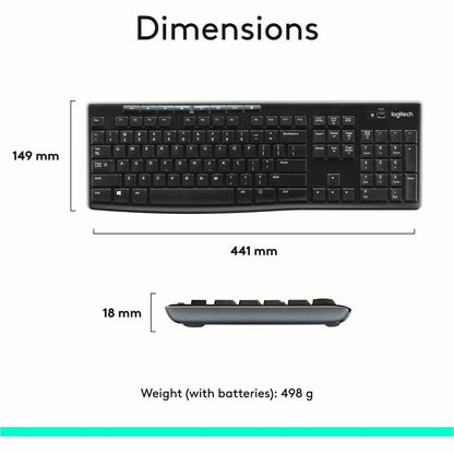 Logitech MK270 Wireless Keyboard and Mouse Combo for Windows, 2.4 GHz Wireless, Compact Mouse, Black