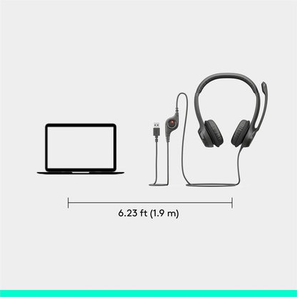 Logitech H390 Wired Headset for PC/Laptop, Stereo Headphones with Noise Cancelling Microphone, USB-A, In-Line Controls, Works with Chromebook