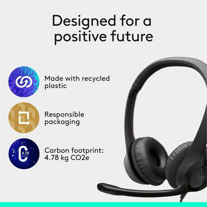 Logitech H390 Wired Headset for PC/Laptop, Stereo Headphones with Noise Cancelling Microphone, USB-A, In-Line Controls, Works with Chromebook