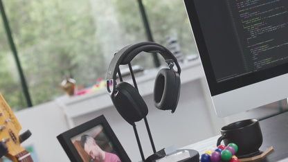 Logitech Zone Vibe 100 Wireless Over Ear Headphones, Noise Canceling Microphone, Advanced Multipoint Bluetooth Headset, Graphite